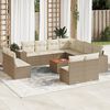 vidaXL 12-tlg. Garten-Sofagarnitur mit Kissen Beige Poly Rattan