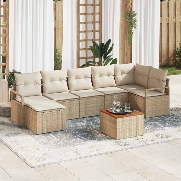 vidaXL Garten-Sofa-Set mit Kissen 8 pcs Beige Poly Rattan