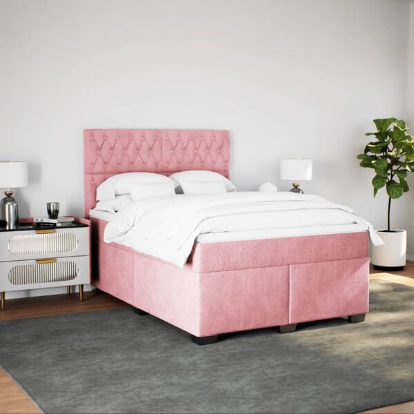 vidaXL Boxspringbett mit Matratze Rosa 140x190 cm Samt