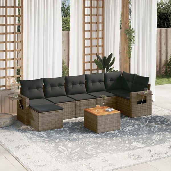 vidaXL 8-tlg. Garten-Sofagarnitur mit Kissen Grau Poly Rattan