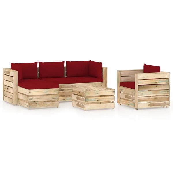 vidaXL 6-tlg. Garten-Lounge-Set mit Kissen Gr&uuml;n Impr&auml;gniertes Holz