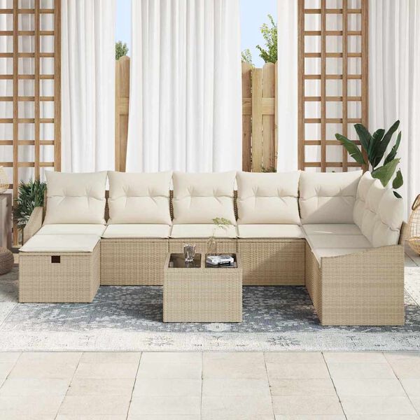 vidaXL Garten-Sofa-Set 9 pcs Beige 55 x 62 x 69 cm Poly Rattan