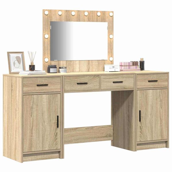 vidaXL Schminktisch mit Spiegelbeleuchtung 3 pcs Braun Holzwerkstoff