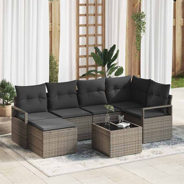 vidaXL Garten-Sofa-Set mit Kissen mit Speicher 7 pcs Hellgrau