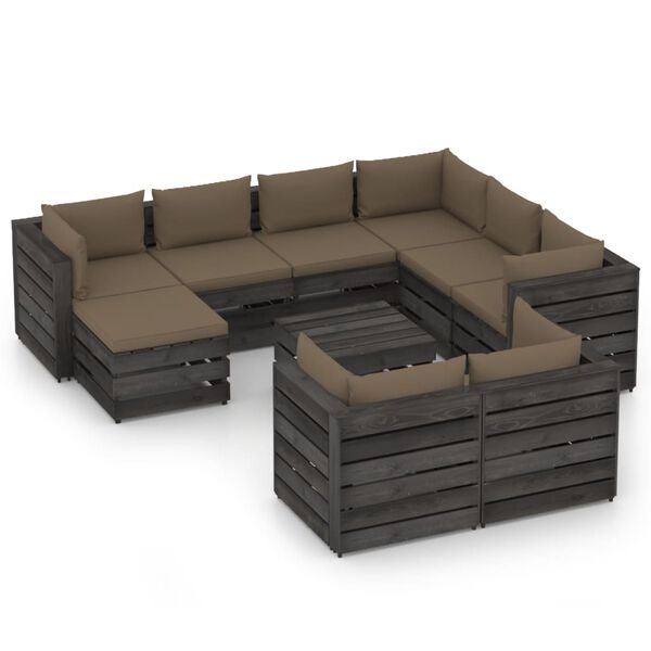 vidaXL 10-tlg. Garten-Lounge-Set mit Kissen Grau Impr&auml;gniertes Holz