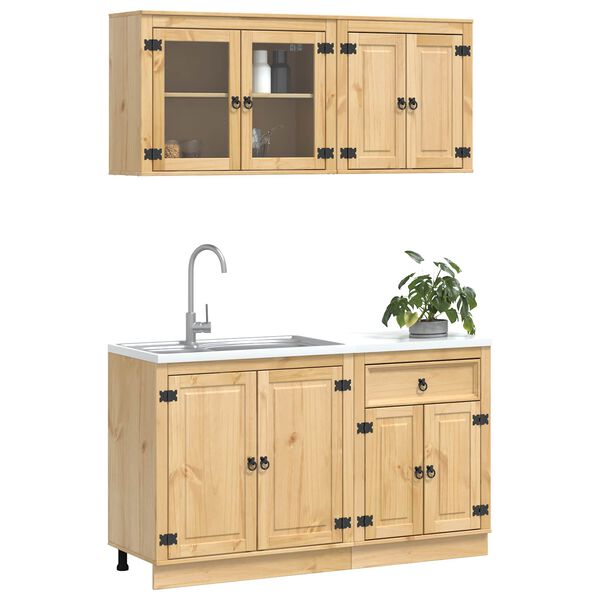 vidaXL Schrank mit Regal SKI 4 pcs Honigbraun Massives Kiefernholz