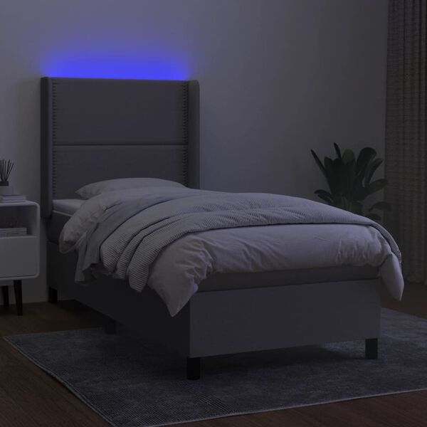 vidaXL Boxspringbett mit Matratze & LED Hellgrau 90x190 cm Stoff