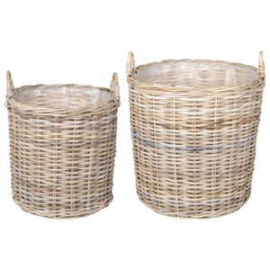 vidaXL Blumentopf K&ouml;rbchen 2 Stk. Nat&uuml;rliches Grau Kubu Rattan