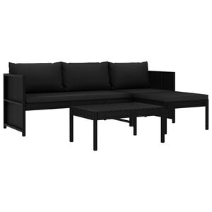 vidaXL 3-tlg. Garten-Lounge-Set mit Auflagen Poly Rattan Schwarz