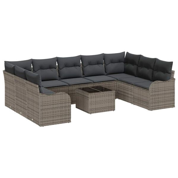 vidaXL Garten-Sofa-Set mit Kissen 10 pcs Grau Poly Rattan