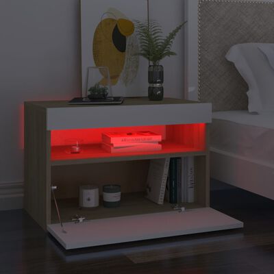 vidaXL Nachttisch mit LED-Leuchten 2 Stk. Weiß Sonoma-Eiche 60x35x40cm