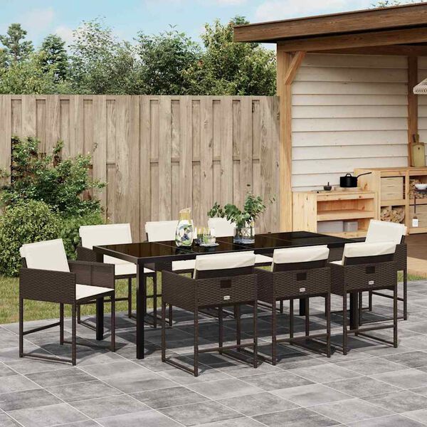 vidaXL Garten Essgruppe 9 pcs Braun Poly-Rattan
