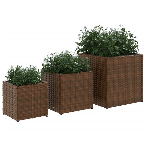 vidaXL Pflanzk&uuml;bel 3 Stk. Braun Poly Rattan