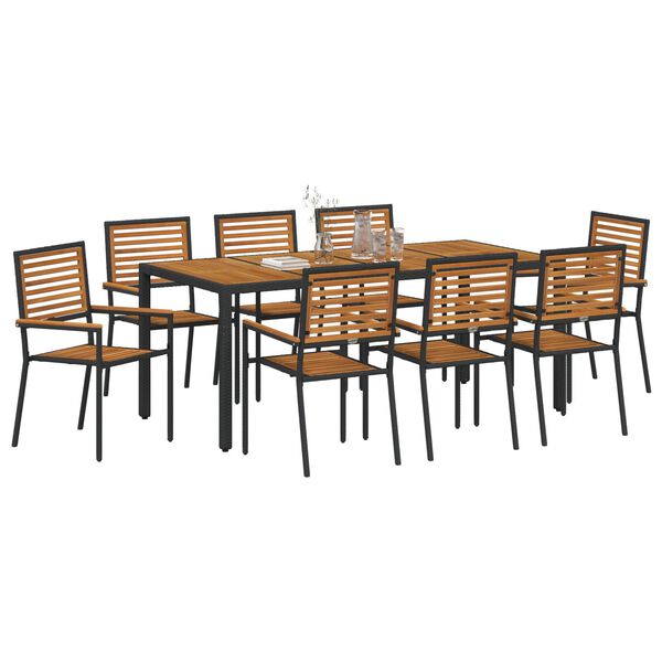 vidaXL Garten Essgruppe 9 pcs Schwarz und Braun Poly-Rattan