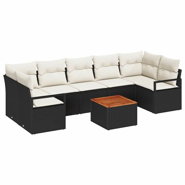 vidaXL Garten-Sofa-Set mit Kissen 8 pcs Schwarz Poly Rattan
