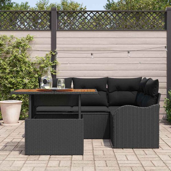 vidaXL Garten-Sofa-Set mit Speicher 5 pcs Schwarz Poly Rattan