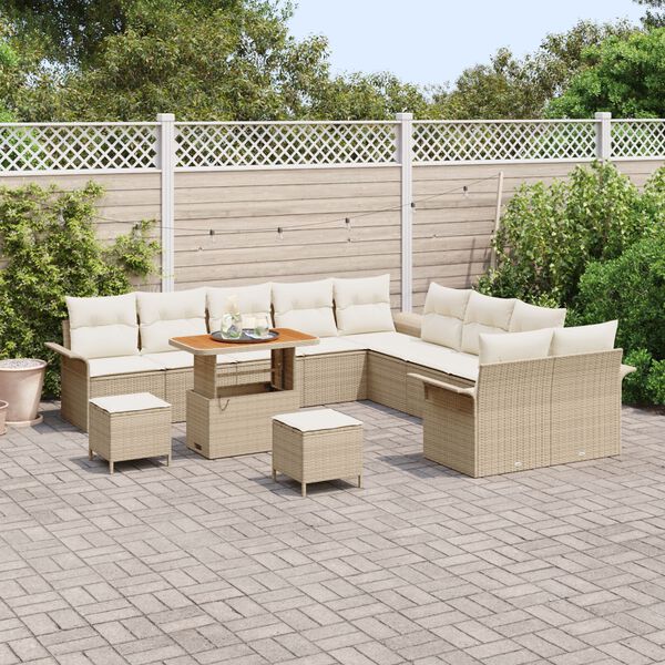 vidaXL Garten-Sofa-Set mit Kissen mit Speicher 13 pcs Beige und Creme