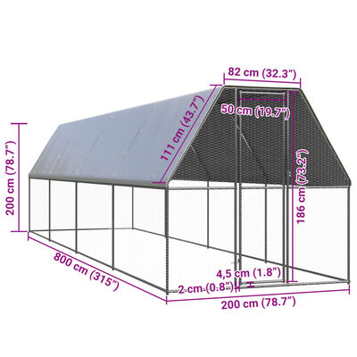 vidaXL Outdoor-Hühnerkäfig 2x8x2 m Verzinkter Stahl