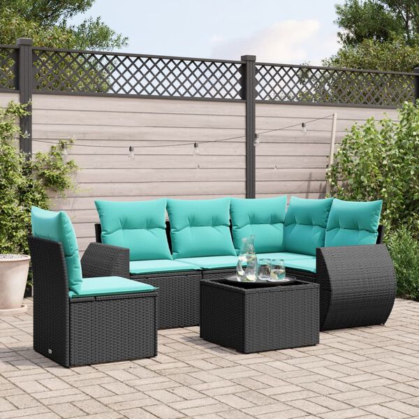 vidaXL 6-teiliges Gartensofa-Set mit Kissen, schwarzes Polyrattan