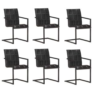 vidaXL Freischwinger 6 Stk. Schwarz Echtleder
