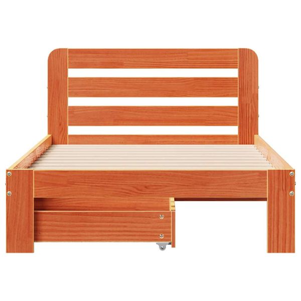vidaXL Massivholzbett ohne Matratze Wachsbraun 75x190 cm Kiefernholz