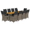 vidaXL 11-tlg. Garten-Bistro-Set mit Kissen Grau Poly Rattan