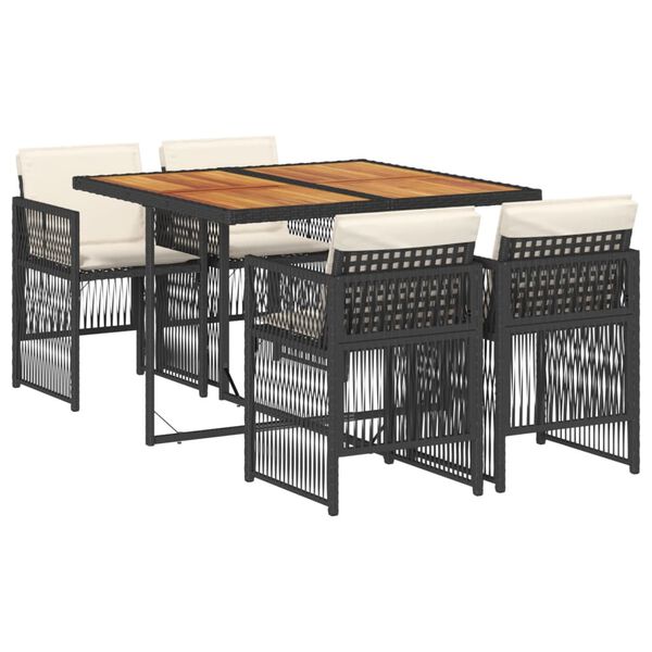 vidaXL 5-tlg. Garten-Essgruppe mit Kissen Schwarz Poly Rattan