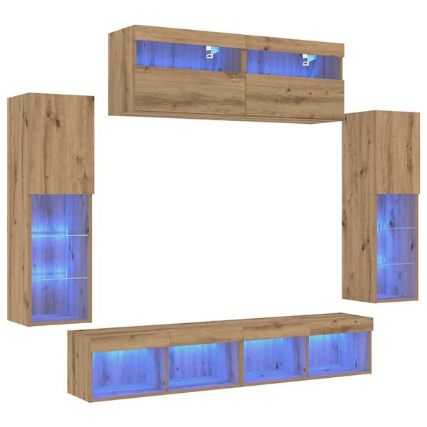 vidaXL TV-Schrankset Wandmontiert 6 pcs Artisan-Eiche Holzwerkstoff