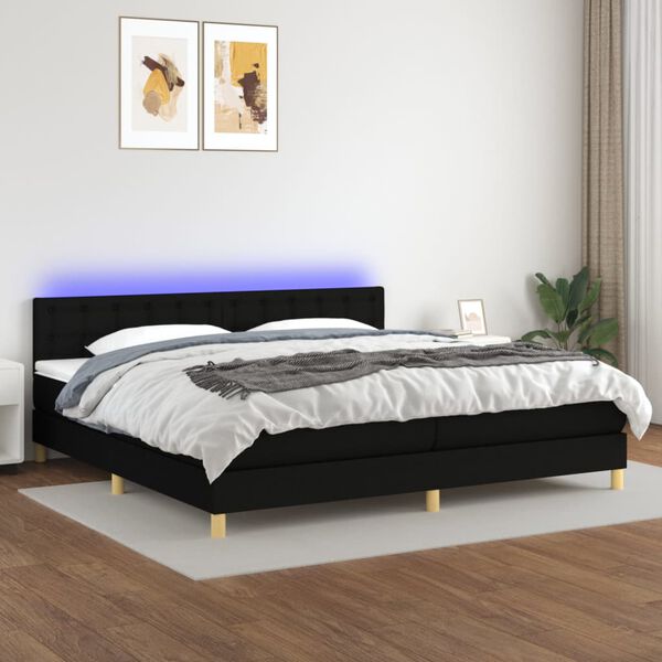 vidaXL Boxspringbett mit Matratze & LED Schwarz 200x200 cm Stoff