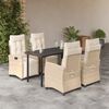 vidaXL 5-tlg. Garten-Essgruppe mit Kissen Beige Poly Rattan