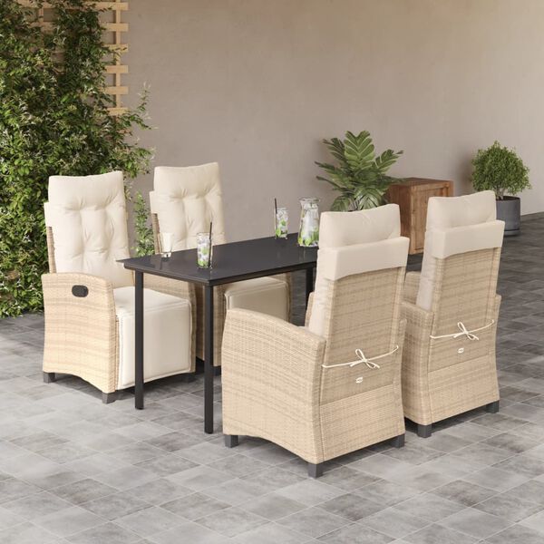 vidaXL 5-tlg. Garten-Essgruppe mit Kissen Beige Poly Rattan