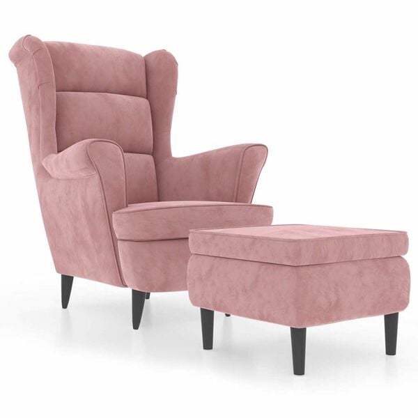 vidaXL Ohrensessel mit Hocker Rosa Samt