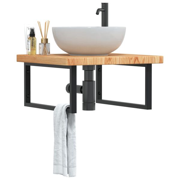 vidaXL Waschtischplatte mit Halterung Stahl und Massivholz Eiche