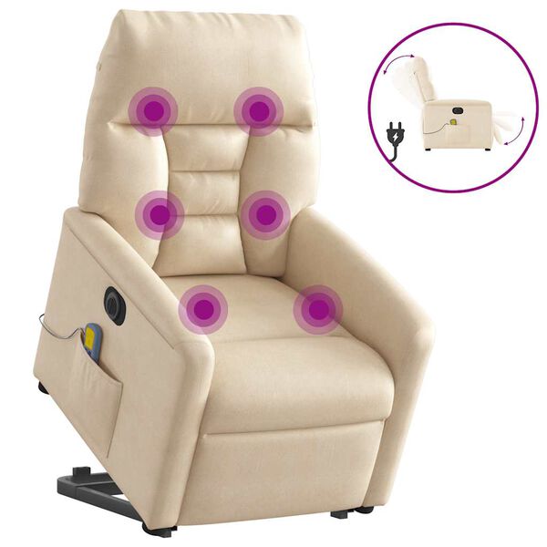 vidaXL Massagesessel Aufstehhilfe Elektrisch Beige Mikrofasergewebe