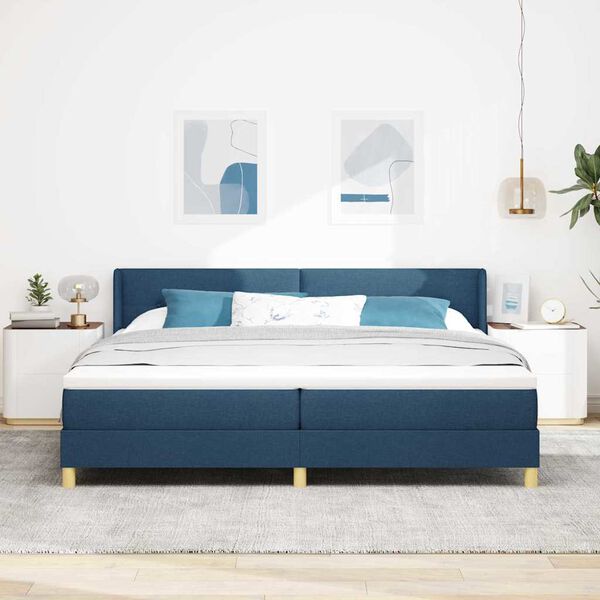 vidaXL Boxspringbett mit Matratze mit Kopfteil Blau 200 x 200 cm Stoff