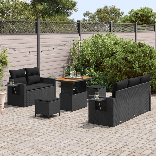 vidaXL Gartensofa-set mit Kissen 8 pcs Schwarz Poly-Rattan