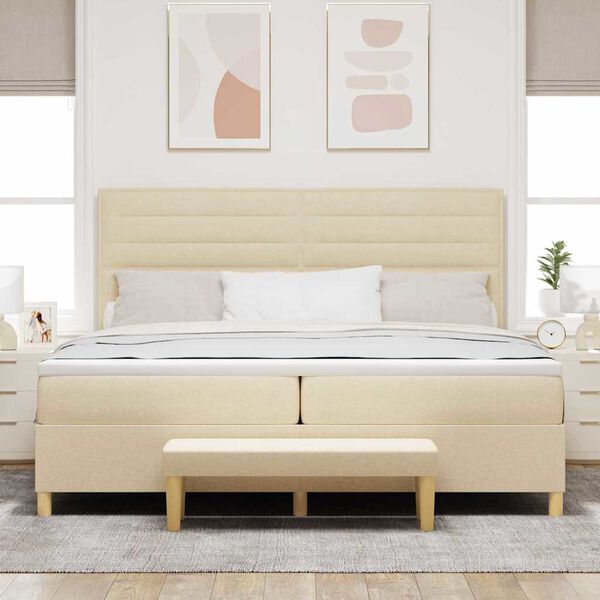 vidaXL Boxspringbett mit Matratze Creme 200 x 200 cm Stoff
