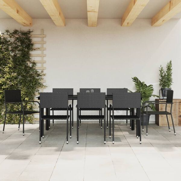 vidaXL 9-tlg. Garten-Essgruppe Schwarz Poly Rattan und Stahl