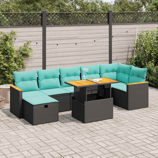 vidaXL 8-tlg. Garten-Sofagarnitur mit Kissen Grau Poly Rattan Akazie