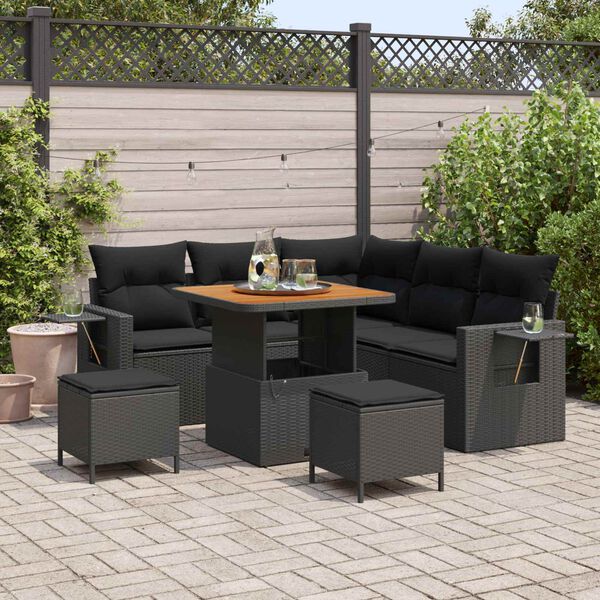 vidaXL Gartensofa-set mit Kissen 8 pcs Schwarz Poly-Rattan