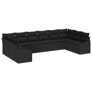 vidaXL Sofa Set mit Kissen 10 pcs Schwarz Poly Rattan