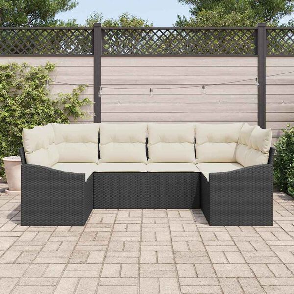 vidaXL Sofa Set mit Kissen 6 pcs Schwarz Poly Rattan