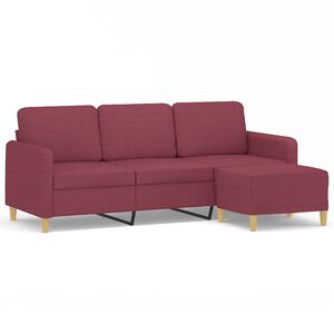 vidaXL 3-Sitzer-Sofa mit Hocker Weinrot 180 cm Stoff