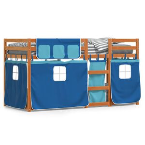 vidaXL Etagenbett mit Vorh&auml;ngen Blau 90x200 cm Massivholz Kiefer