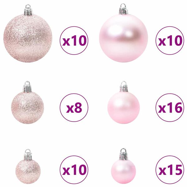 vidaXL Weihnachtskugel-Set mit 300 LEDs 120 pcs Rosa Kunststoff