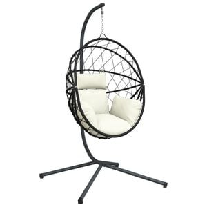 vidaXL H&auml;ngesessel Ei-Design mit St&auml;nder Beige Rattan und Stahl