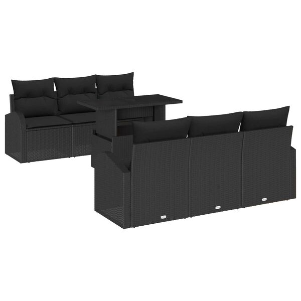 vidaXL Gartensofa-set mit Kissen mit Kissen 7 pcs Schwarz Poly Rattan