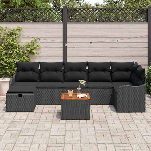 vidaXL Gartensofa-set mit Kissen 8 pcs Schwarz Poly Rattan