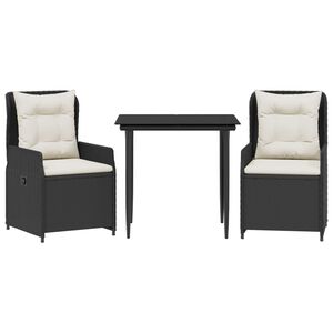 vidaXL 3-tlg. Garten-Essgruppe mit Kissen Schwarz Poly Rattan