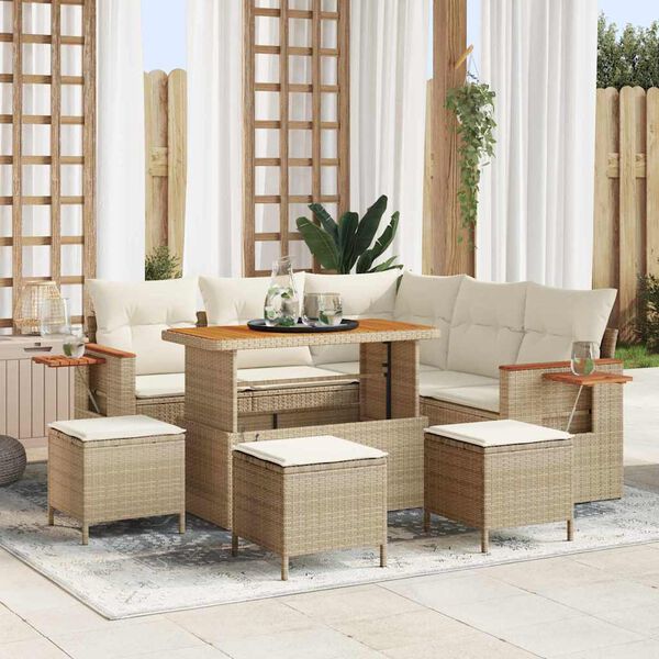 vidaXL Gartensofa-set mit Kissen 9 pcs Beige und Creme